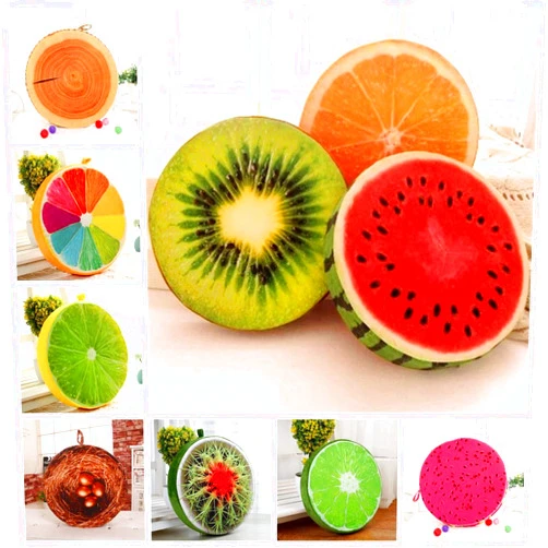 TOPBESTOR Round Chair Seat Cushion 3D Fruit Pillows Floor Cushions Watermelon Orange Kiwi Lemon Cactus Plush Throw Pillow Toy Chair Pads for Couch, Floor, Sofa, Dining Chairs