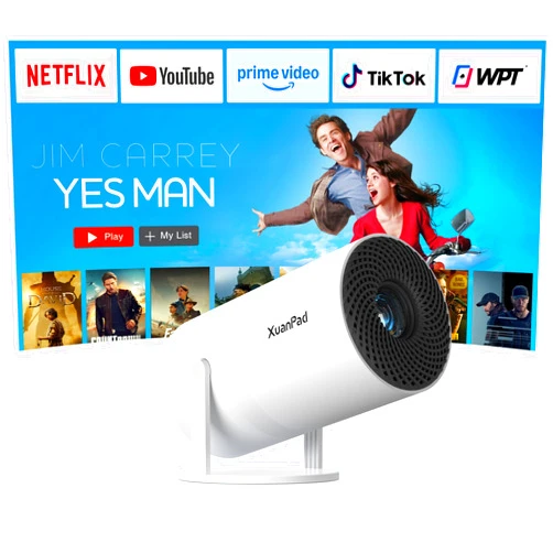XuanPad [Officially-Licensed App & Upgraded E-Focus] Projector with WiFi and Bluetooth, XuanPad Full HD 1080P Portable Projector, 210° Rotatable Stand, Auto Keystone, Dust Removal and Heat Dissipation Design