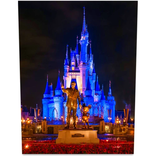Lone Star Art It Was All Started By a Mouse - 11x14 Unframed Print, Walt Disney Statue in Front of Cinderella's Castle - Amusement Park Kids Room Playroom Decor, Disney Theme Park Colorful Art Picture