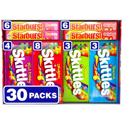 SKITTLES & STARBURST Variety Pack Full Size Chewy Candy Assortment, 62.79 oz, 30 Count