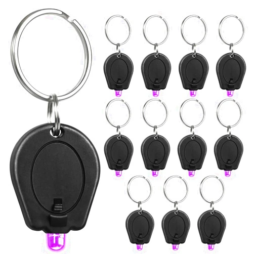 RaySoar 12 Pack Mini UV LED Keychain Flashlight, 395nm UV Light Keychain Flashlight, UV Keychain Flashlight, UV Keychain Light Black Light for Detections