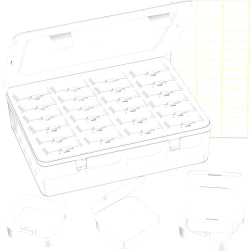 ZOQINI Bead Organizer Box, 28Pcs Small Clear Plastic Storage Containers, 1 Large Craft Organizer Box, 1 Sheet Label, Mini Parts Storage Solution for Beading Jewelry Making Diamond Arts Screws Seeds