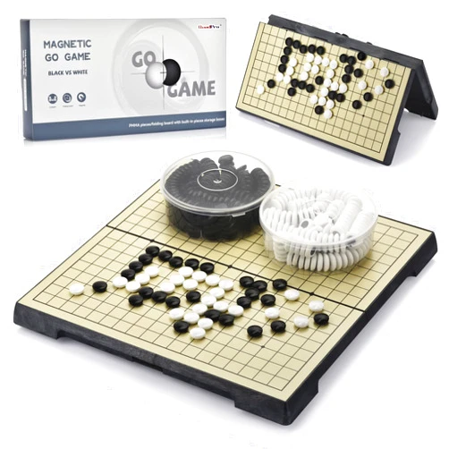 QuadPro 19x19 Go Board Game Set with New Upgrade Portable Travel Folding Board (11.02-Inch) and Magnetic Plastic Stones for Kids and Adults