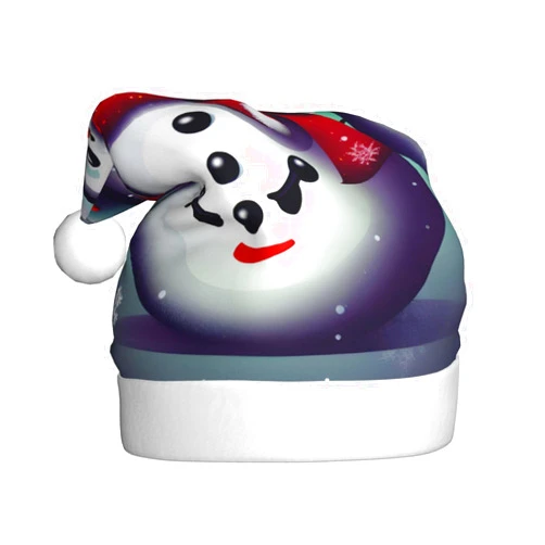 BaerK Merry Christmas Day Snowman Print Christmas Hat for Adults â€“ Unisex Santa Hat, Xmas New Year Santa Favors Hats, Holiday Headwear