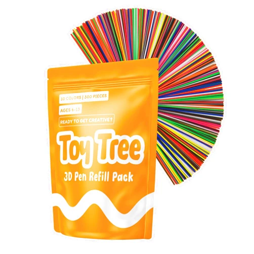 Toy Tree 300 Piece 3D Pen Refill Pack | Compatible with The 3Doodler Start+ Only | 10 Vibrant Colors of Safe Low Temperature PCL Filament 2.5mm Thick | Not Compatible with Other 3D Pens