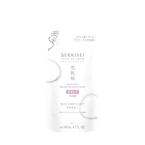 SEKKISEI CLEAR WELLNESS Gentle Wash REFILL, Facial Cleanser for Sensitive Skin, 4.7 Ounce