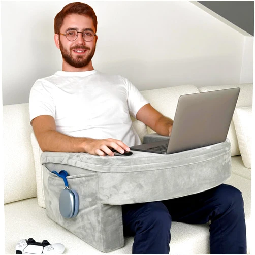 EPHEDORA Ergonomic Gaming & Laptop Pillow Table | X-Large Design | Inclined Arm Rest & Reading Pillow for Gamers | Lap Desk Pillow with X-Large Pockets | Ideal for Gaming, Working, Reading