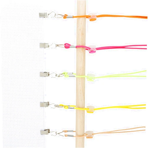 SINSETU 28 Set Cross Stitch Side Clips, Cross-Stitch Fabric Clips with Elastic Fastening Ropes, Adjustable Cross Stitch Tools for Embroidery, Sewing Accessories