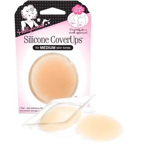 Hollywood Fashion Secrets Silicone Nipple Coverups, Hypoallergenic, Reusable, Washable, Gentle on Skin, Ultra Thin, Self Adhesive, Medium Shade, 2 Packs