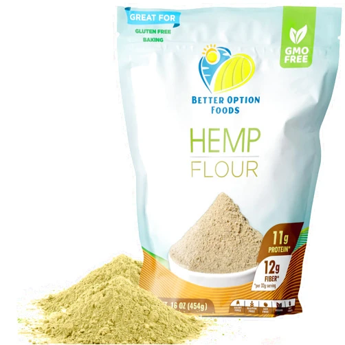 Better Option Foods Hemp Protein Flour - 16 oz All Purpose Hemp Flour for Bread, Cookies, Muffins and More - Dairy & Non-GMO Verified, Low Fat Vegan Bread Flour for Baking, Made in USA