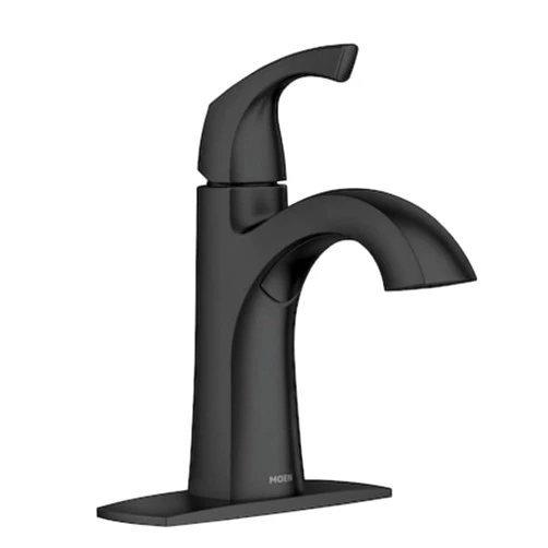Moen Lindor 84505BL Matte Black 1-Handle Single Hole Bathroom Sink Faucet with Drain and Deck Plate