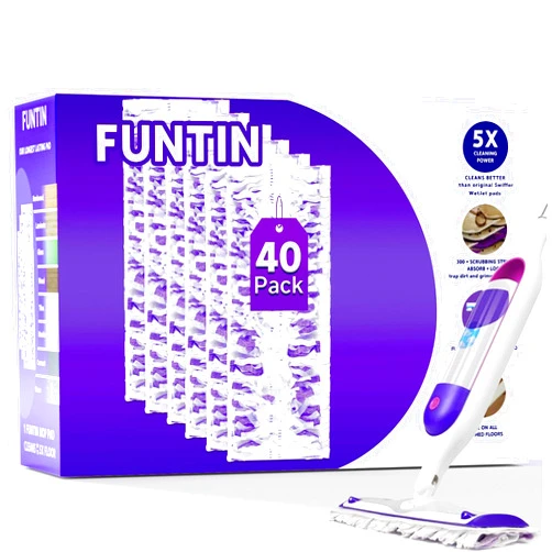 Funtin Power Mop Pads for Swiffer PowerMop, Thickened Unscented Disposable Mopping Refills, Dry & Wet Use for Floor Cleaning, 40 Pads ONLY