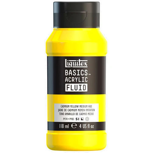 Liquitex BASICS Acrylic Fluid Paint, 118ml (4-oz) Bottle, Cadmium Yellow Medium Hue