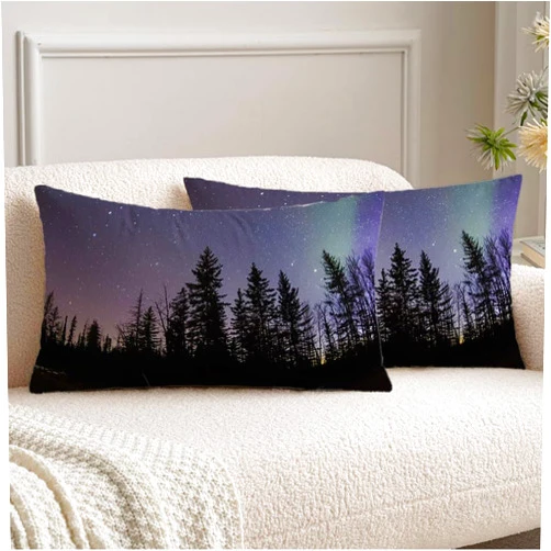Torianna Soft Velvet Pillow Covers 12x20 Inch Polar Solar Space Canada Night Travel Pole Sky Forest North Northern Nature Iceland Sweden Winter Decorative Sqaure Throw Pillow Covers for Couch, Bed - Set of 2