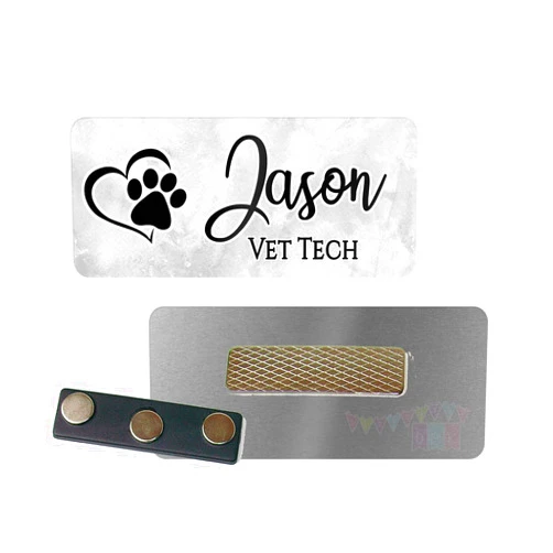 DesignsbyDMK Heart with Paw Print - Grey Watercolor - PERSONALIZED - Custom Name Tag - 1.25