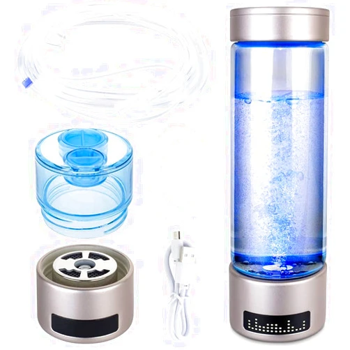 YIZIPADS Portable Hydrogen Rich Water Bottle, Rechargeable SPE PEM Technology Ionized Water Generator, Hydrogen Water Machine Hydrogen Generator with Inhaler Adapter