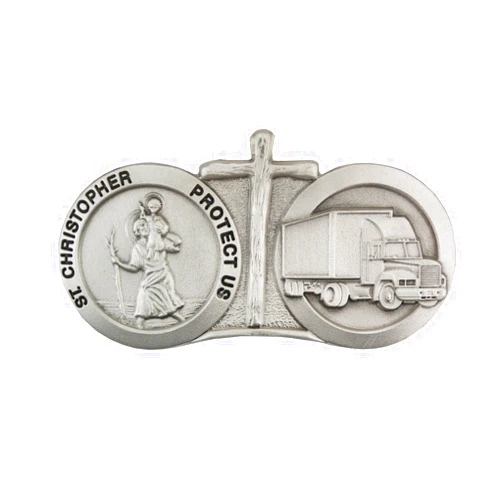 McVan St Christopher Protect US 18 Wheeler Trucker Truck Auto Visor Clip with Cross