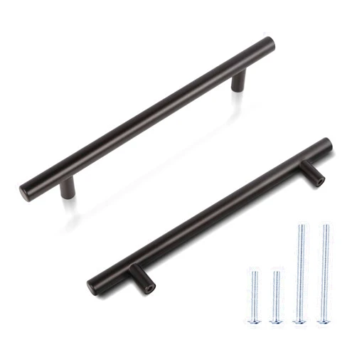 KNOBWELL 10 Pack 6-3/10 Inch Matte Black Kitchen Cabinet Handles Drawer Pulls, Closet Handles Dresser Pulls, Round T Bar Cupboard Pulls 5