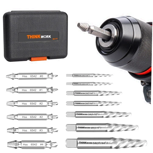 THINKWORK Damaged Screw Extractor Set, 13Pcs Easy Out Bolt Extractor Set, Drill Bit Stripped Screw Remover Tools for Damaged, Broken, Rusted, Small Screws, Bolts, Nuts