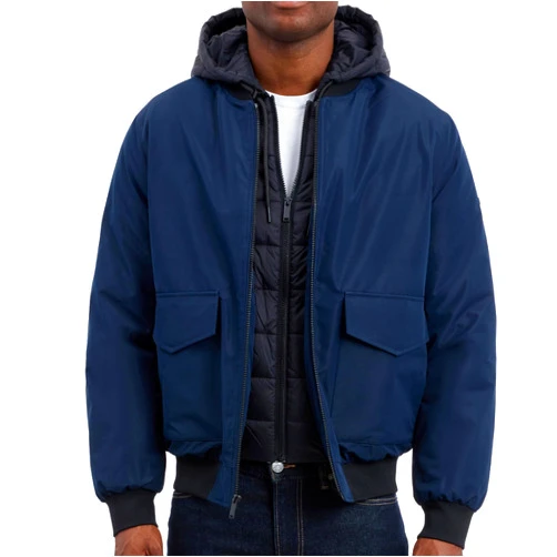 Michael Kors Men's Puffer Bomber Jacket for Men With Insulating Vest-style Bib, Extra Warm Bomber for Cold Weather