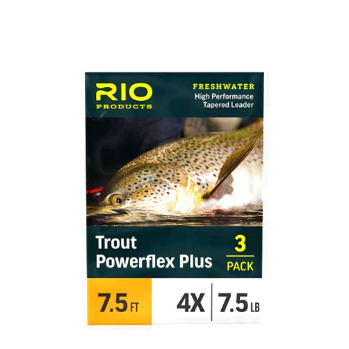 RIO Products Trout Powerflex Plus Leader, Pre-Tied Loop for Easy Rigging, High Performance Tapered Leader Line, Clear, 7.5FT, Pack of 3, 4X