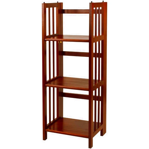 HomeStock 3-Shelf Stackable Folding Office Wood Furniture Bookcase, Contemporary Home and Office Furniture, Sturdy Wooden Shelving Storage Walnut/14 inch
