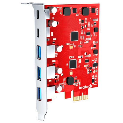 Inateck PCIe to USB 3.2 Gen 2 Extension Card with 5 Ports 8 Gbps Bandwidth,No External Power Source Required, RedComets U25