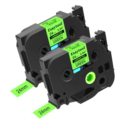 Esaytool 2 Pack Replacement for TZe-D51 TZeD51 TZD51 24mm 0.94inch Black on Green Fluorescent Laminated Compatible with P-Touch PT-D600 PT-P750W PT-P700 PT-E500 PT-P710BT Label Marker