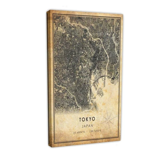 BMtyDG Tokyo Map Japan City Road Gift3 Canvas Poster Wall Art Prints Room Aesthetic Murals Bedroom And Living Decorations Frame 16x24inch