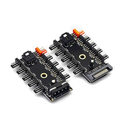 Toptekits (2 Pack) Toptekits Chassis Fan Hub CPU Cooling HUB 10 Port 12V 4 Pin Fan PWM Fan Hub SATA Controller,1 Female to 10 Male 4Pin Fan Hub Splitter Cable for 3Pin&4Pin PWM Cooling Fan