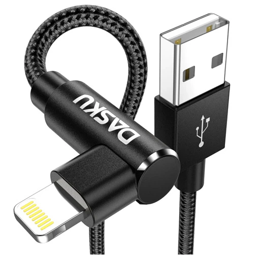 Dasku 90 Degree iPhone Charging Cable 2Pack 10ft Right Angle Nylon Braided Lightning Charger Cord Compatible with iPhone 14 13 12 11 Pro Max XS XR X 8 7 6 5 Plus iPad（Black）