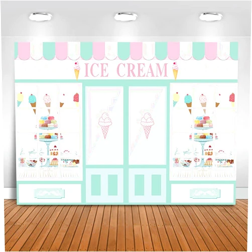 Mocsicka Ice Cream Shoppe Backdrop Sweet Shoppe Girl Birthday Background Ice Cream Palor Dessert Shop Birthday Party Decoration Banner Photo Booth Props (7x5ft)