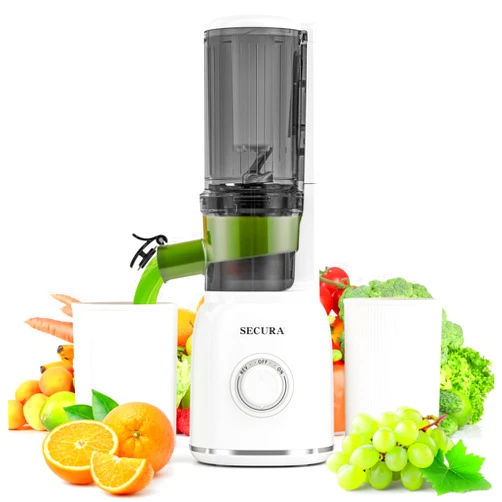 Secura Slow Juicer with Stainless Steel Prong Spiral Auger & Mesh Free Filter, Cold Press Juicer, Masticating Juicer Machines with Quiet Motor & Reverse Function for Vegetables and Fruits, White
