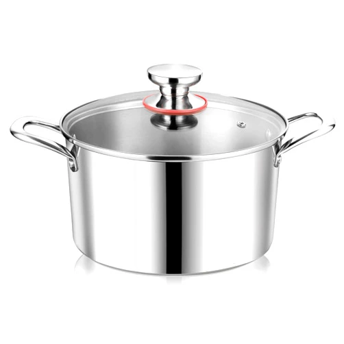 P&P CHEF 4 Quart Stockpot with Lid, Stainless Steel Tri-Ply Cooking Soup Pasta Stock Pot for Gas/Induction/Electric Stoves, With Glass Cover & Two Handles, Heavy Duty & Dishwasher Safe