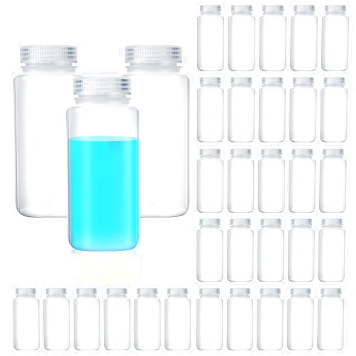 Hoolerry 36 Pcs 16oz/ 500ml Plastic Sample Bottles Laboratory Grade Polypropylene Wide Mouth Reagent Bottles Clear Liquids Storage Containers with Lids Leak Proof Containers for Lab Classroom