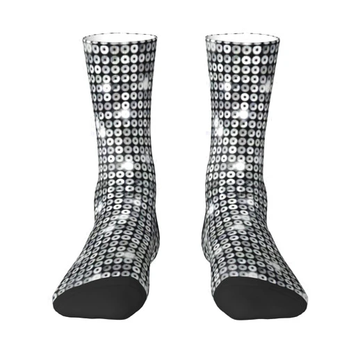 Njkhbolk Fashion Silver Sequin Sparkle Pattern Print Socks For Men And Women,Comfortable Breathable Stretchy