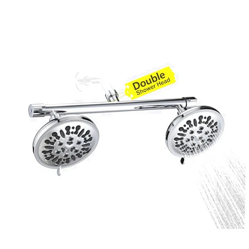 CHOMLEY Double Shower Head with Built-in 2 Shut Off Valve Shower Splitter, High Pressure 8 Setting Dual Shower Head, Perfect for Couples in Walk-in Bathroom or Singles in Bathtub Bathroom - Chrome
