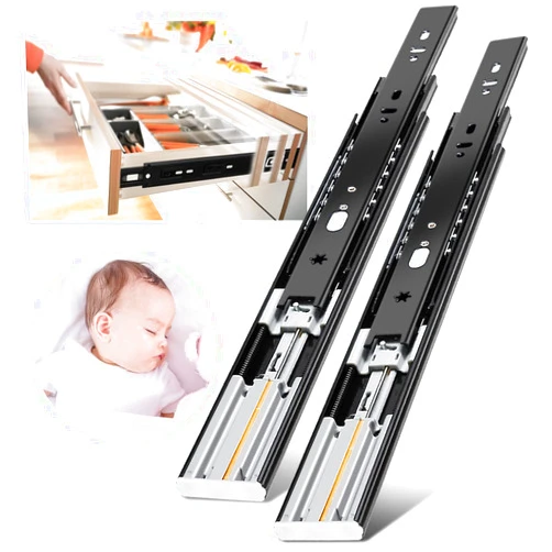 YENUO Soft Close Drawer Slides Full Extension Side Mount 12 14 16 18 20 22 24 inch Ball Bearing Metal Rails Track Guide Glides Runners Heavy Duty 100 Pound (Soft Close -1 Pair, 14 Inch)