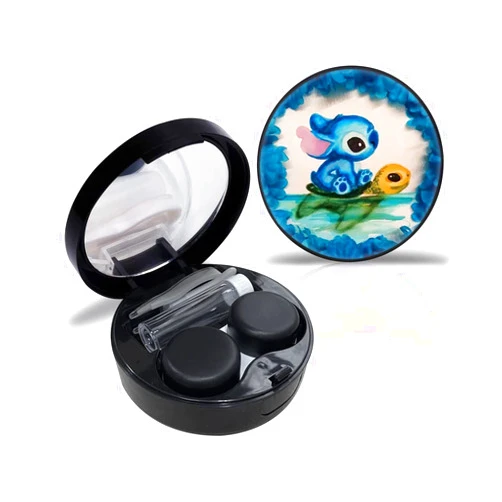 Nabatlat Cute Contact Case Personalized Contact Box Travel Kit Portable Contact Case with Mirror Tweezers Remover Tool Solution Bottle, Black