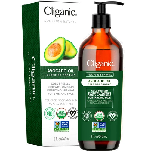 Cliganic Organic Avocado Oil, 100% Pure (8oz) - for Skin & Hair, Nourishing Carrier Oil for Face & Body