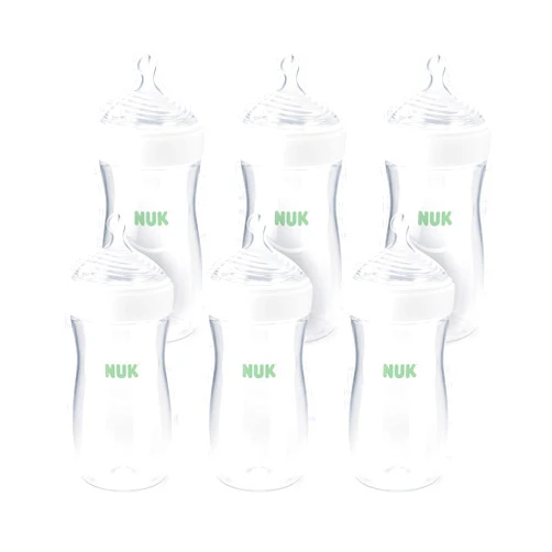 NUK Simply Natural Bottle with SafeTemp, 9 oz, 6 Pack, 1+ Months 9 ounce (6 Pack) Neutral New W/ Safe Temp