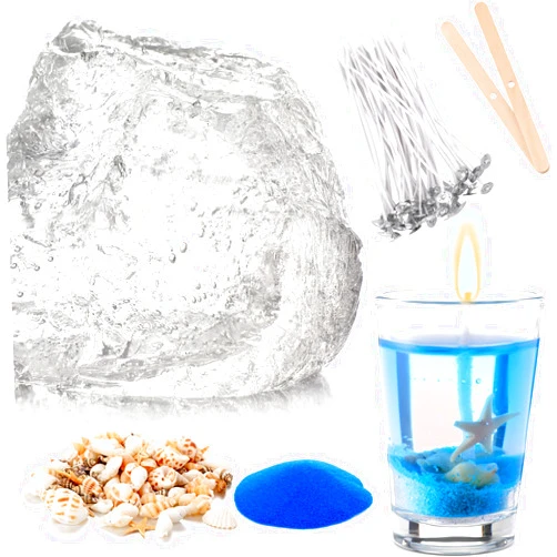 MTLEE 2 Lb Gel Wax for Candle Making DIY Sets, Jelly Wax Melts Clear Candle Wax with Seashells Starfish and Candle Wick and Wooden Candle Wick Centering Device for Candle Making
