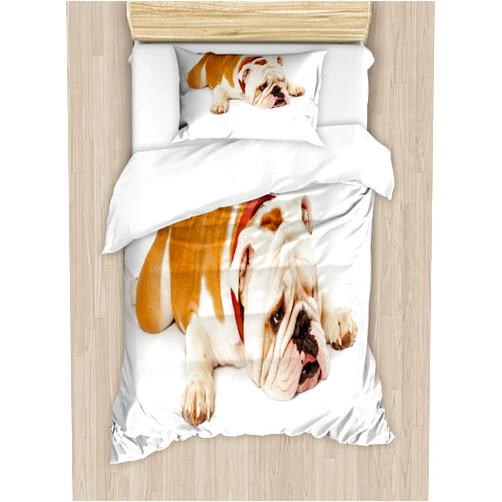 Ambesonne English Bulldog Duvet Cover Set, Sad and Tired Bulldog Laying Down European Pure Breed Animal Photography, Decorative 2 Piece Bedding Set with 1 Pillow Sham, Twin Size, Brown Cream