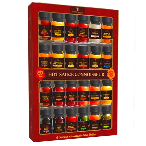 TILZ COLLECTION Hot Sauce Gift Sets - Hot Sauce Variety Pack, Hot Sauce Sampler, 24 Mini Hot Sauce Bottles, Hot Sauce Gift Sets For Men |Hot Sauce Collection Gift Set, Food Gifts For Men, Women |Hot Sauce Gift Sets