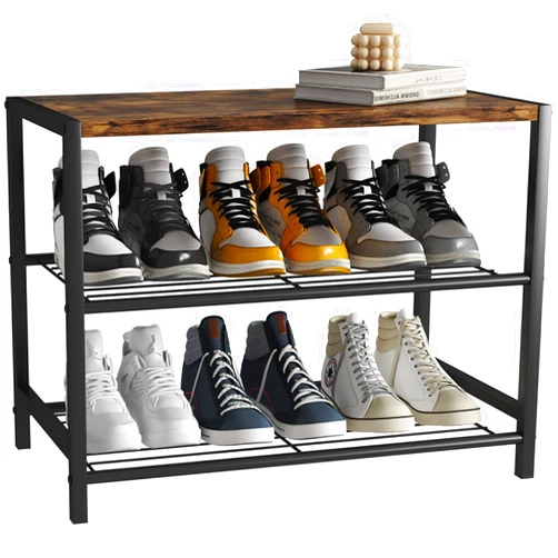 JEROAL Shoe Rack for Entryway, 3 Tier Shoe Rack, Small Entryway Table with Shoe Rack,Metal Industrial Shoe Storage Organizer for Closet Bedroom Living Room Garage