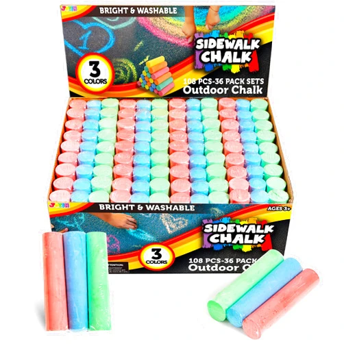 JOYIN 108 PCS Sidewalk Chalk Set in 36 Count, 3 Assorted Colors, Non-Toxic Jumbo Washable Driveway Chalk for Outdoor Art Play, Great Gift Toys for Kids, Classroom