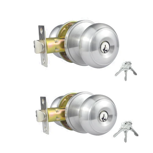 Comfhouse 2 Pack Stainless Steel Ball Entry Door Knob, Keyed-Alike Satin Nickel Entrance Door Knob,Interior/Exterior Door Knob with Lock For Bedroom Bathroom, Front Entry Door Knobs with Lock Same Key