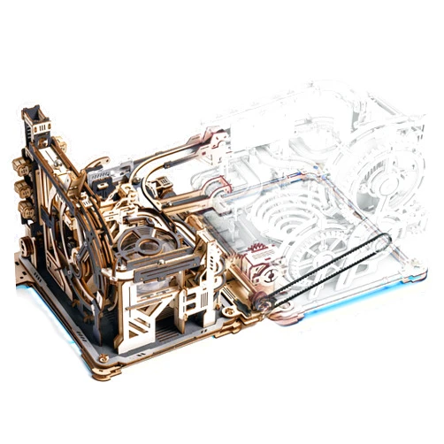 ROKR 3D Puzzle Marble Run Kit 2 in 1 Include Marble Spaceport LGC01 and Link Pack LG01, 3D Wooden Puzzles for Adults Mechanical Model Sets Building Toys
