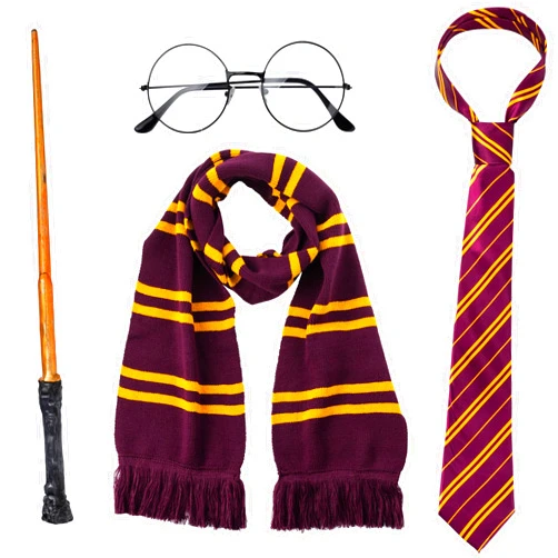Spooktacular Creations Wizard Costume Accessories Set with Glasses, Tie, Wand and Scarf for Kids Adults Girls Boys Halloween Dress-up Party Cosplay Accessories Wizard Costume Props