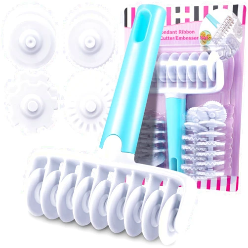 Boao Fondant Ribbon Cutter Wheel Roller Pastry Mold Dough Lattice Cutter 4 Different Gears Embosser Set Noodle Dough Cutter Pastry Tools for Pie Pastry Household Baking